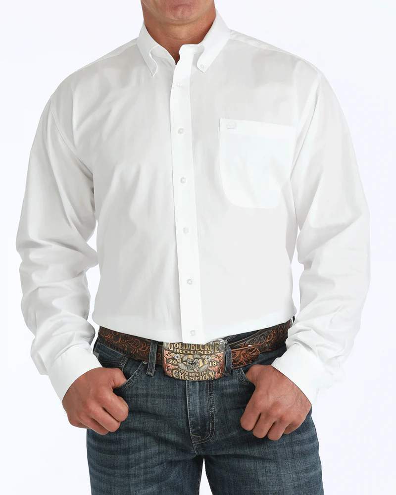 Cinch Mens Plain Weave  LS Shirt White