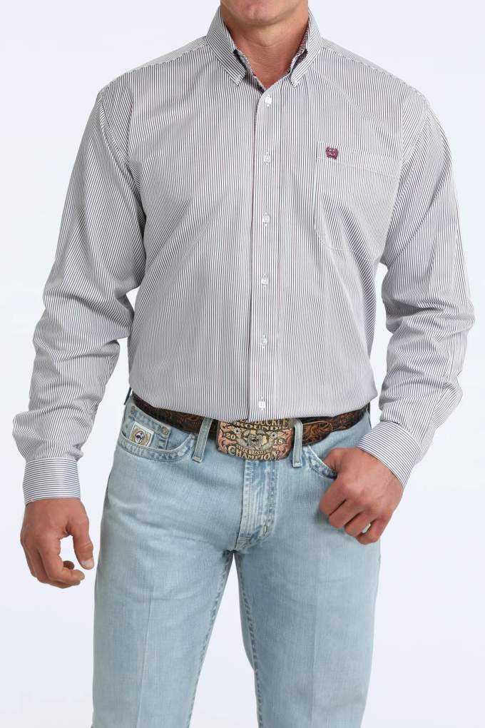 Cinch Mens Striped MTW1106107 Tencel Classic Shirt