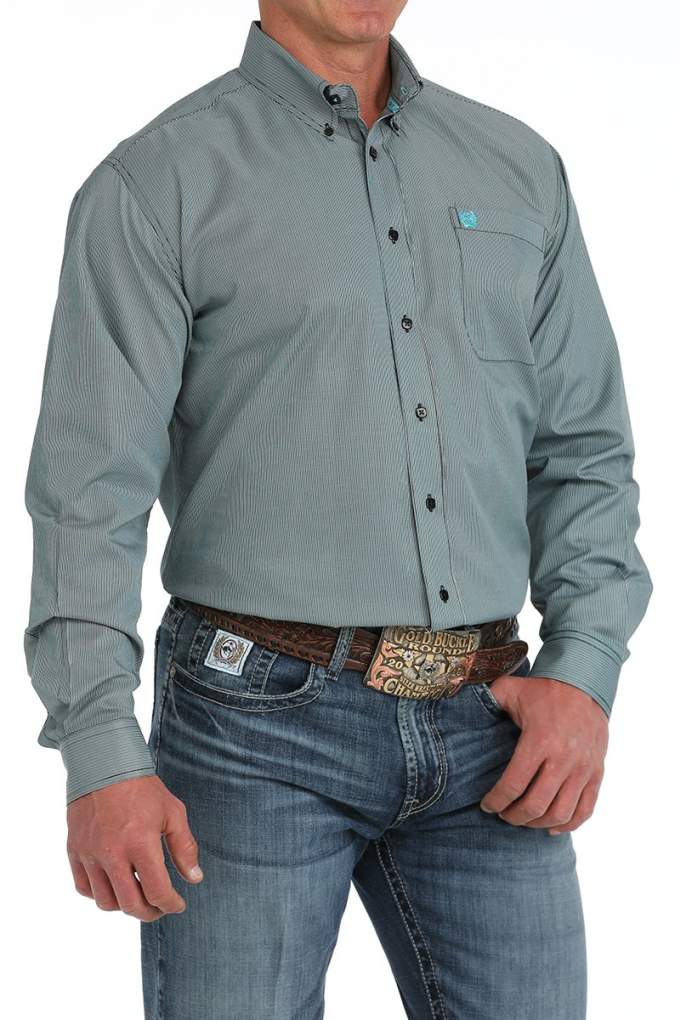 Cinch Mens Teal/Grey/black Striped MTW1105908 Shirt
