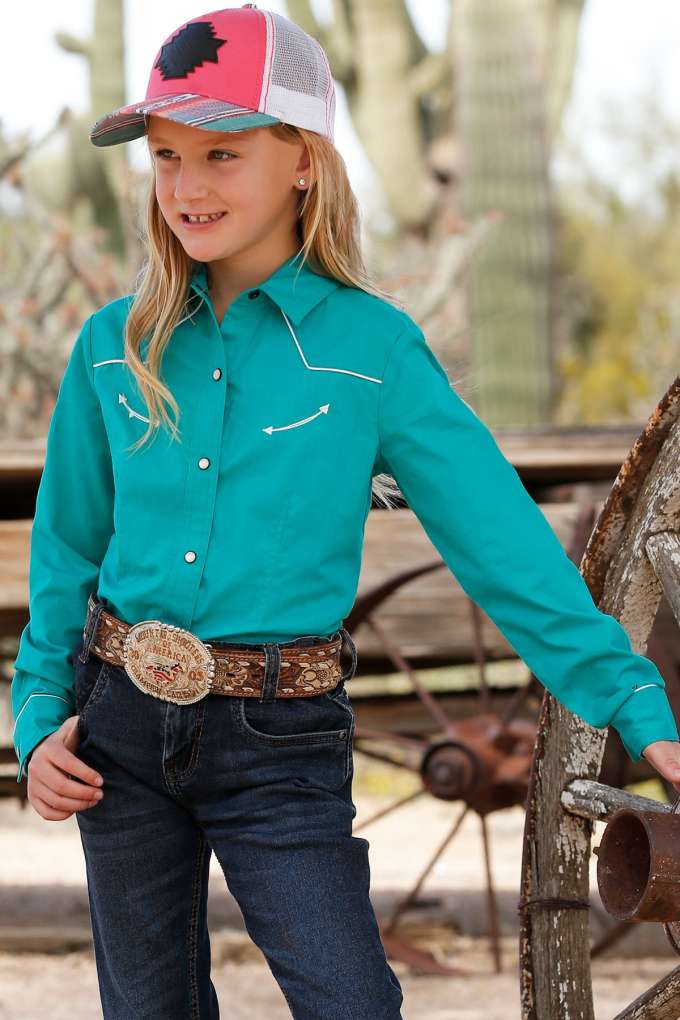 Cruel Girl Girls Teal Western Shirt