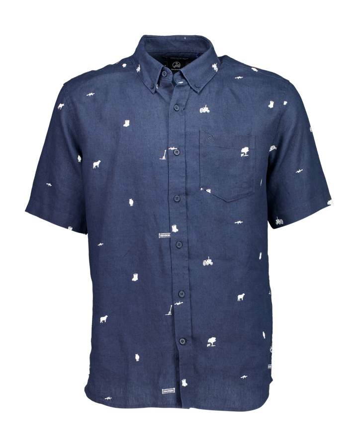 Swanndri Mens Farm Vibes S/S Linen Shirt Navy/Ecru