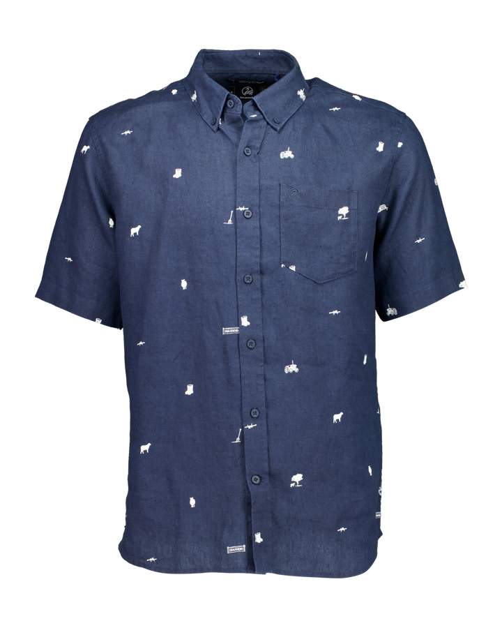Swanndri Mens Farm Vibes S/S Linen Shirt Navy/Ecru
