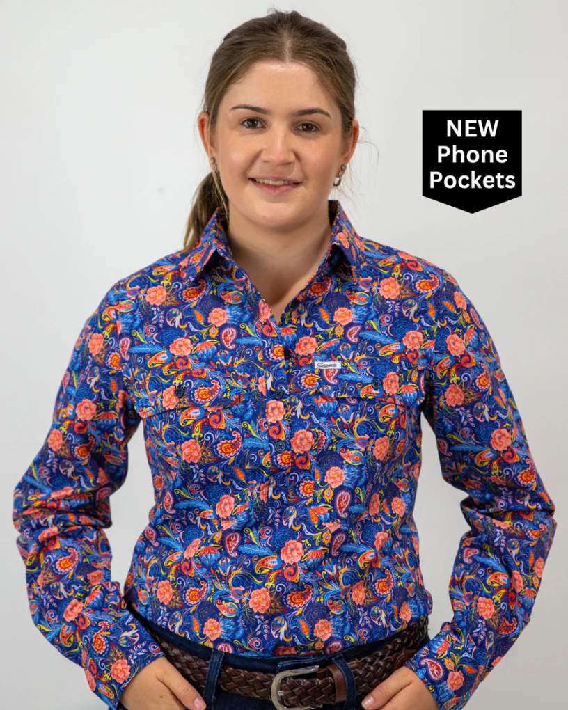 Grovers Ladies Trudy Blue Floral Shirt
