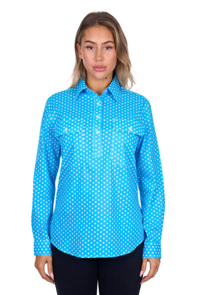 Hard Slog Ladies Sia Dots Half Button Shirt