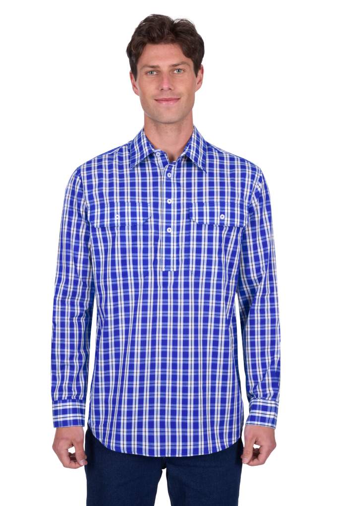 Hard Slog Mens Levers Plaid Half Button Shirt
