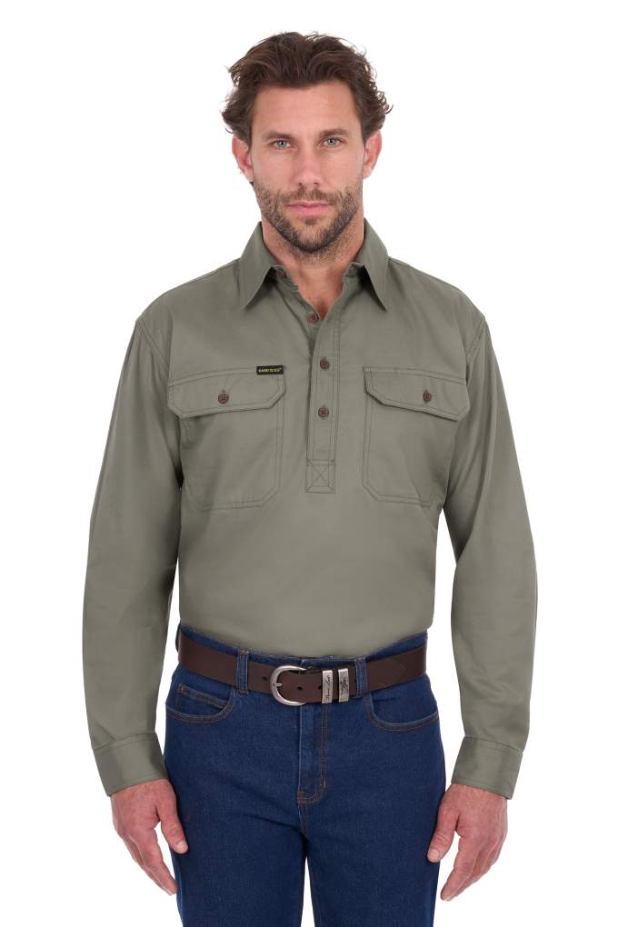 Hard Slog Mens Half Button Lightweight Workshirt