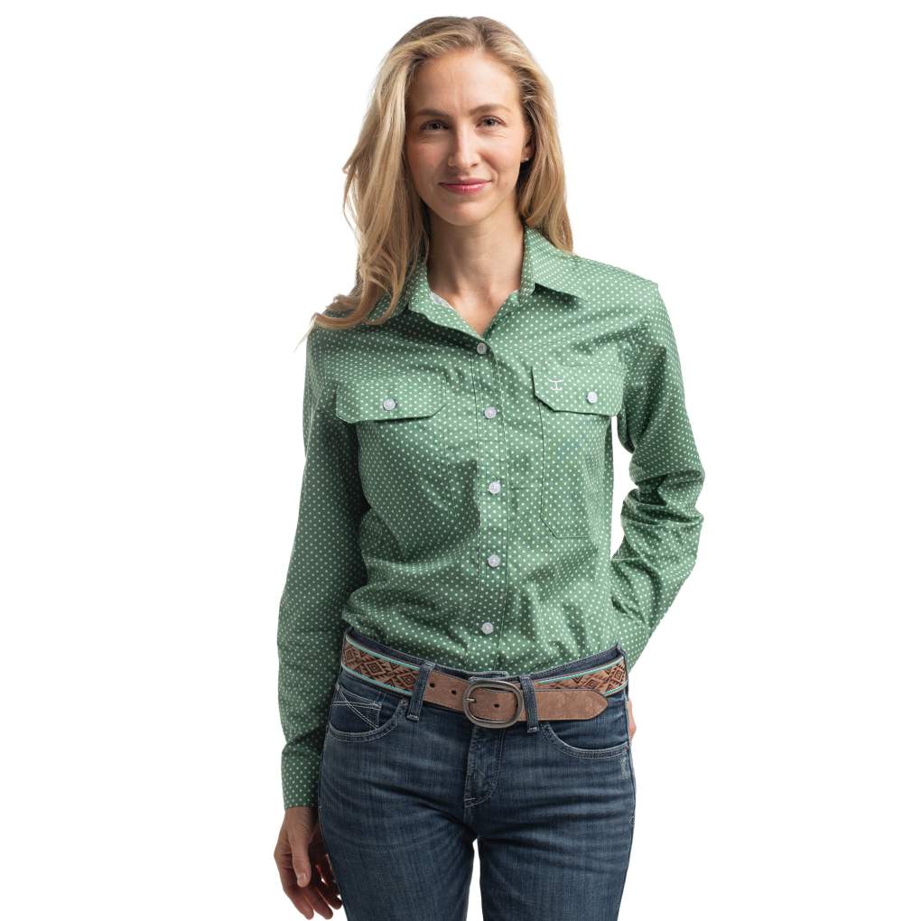 JCA Ladies Abbey Eucalyptus &amp; White Mini Spots Workshirt