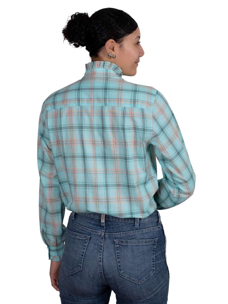JCA Ladies Abbey Frills Mint Green Plaid Workshirt