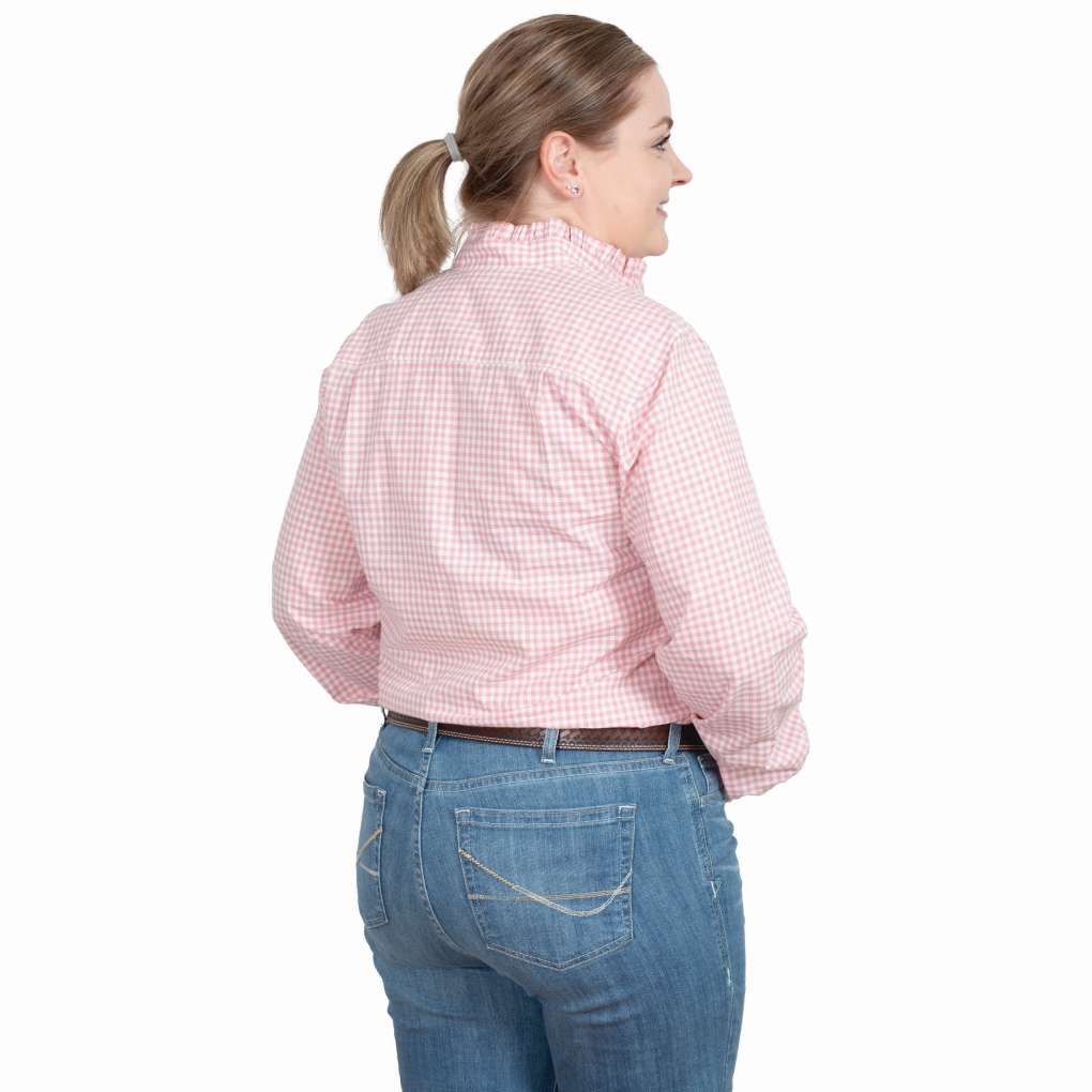 JCA Ladies Abbey Frills Flaminigo Pink Small Check Shirt