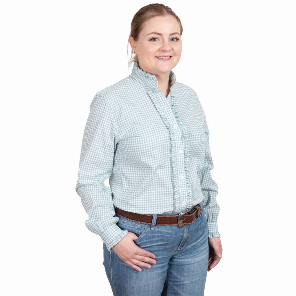 JCA Ladies Abbey Dusty Turquoise Small Check Shirt