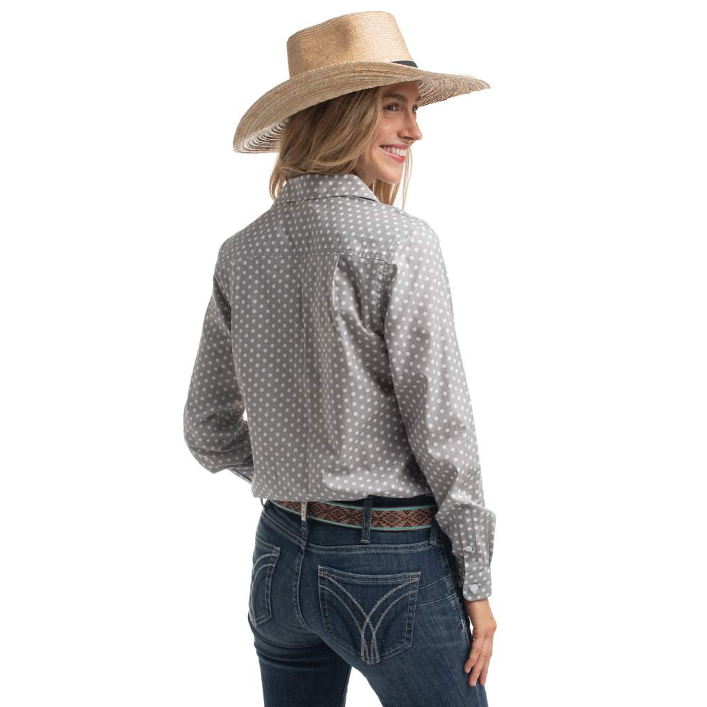 JCA Ladies Abbey Smoke Grey &amp; White Polka Dots Workshirt