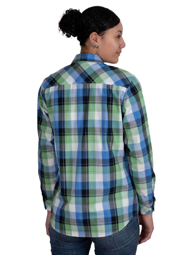 JCA Ladies Abbey Lime Green Blue Plaid Workshirt