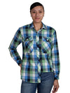 JCA Ladies Abbey Lime Green Blue Plaid Workshirt