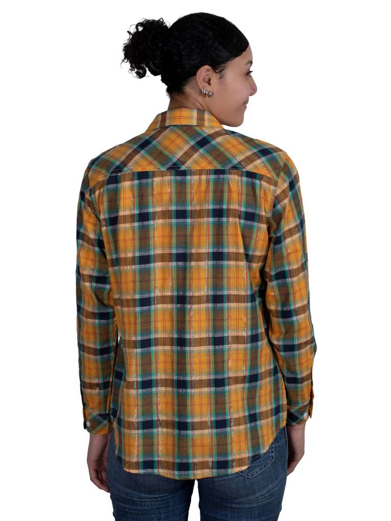 JCA Ladies Abbey Mustard/Navy Plaid Full Button Workshirt