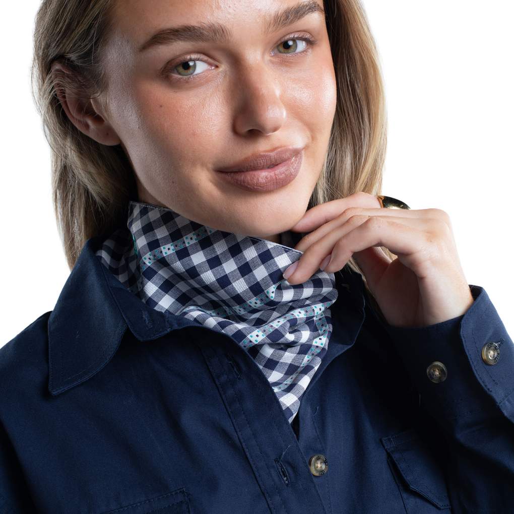 JCA Carlee Patriot Blue &amp; White/Vista Blue &amp; White check Double Sided Scarf