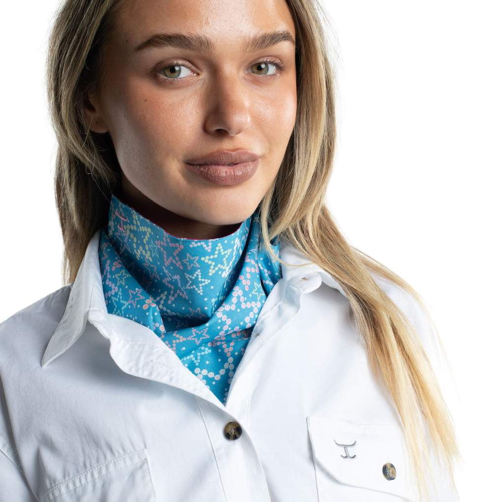 JCA Carlee Swedish Blue Stars/Fuchsia Stars Double Sided Scarf