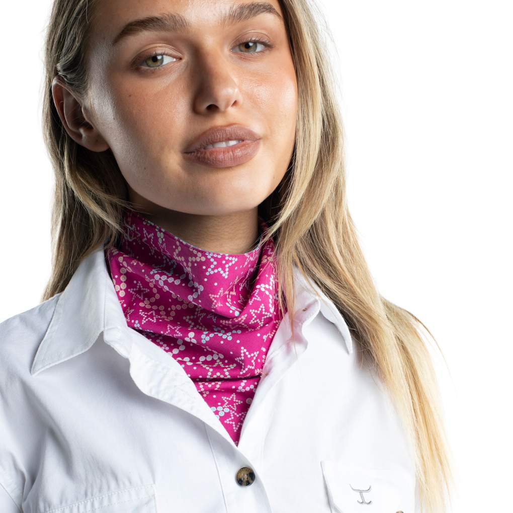 JCA Carlee Swedish Blue Stars/Fuchsia Stars Double Sided Scarf