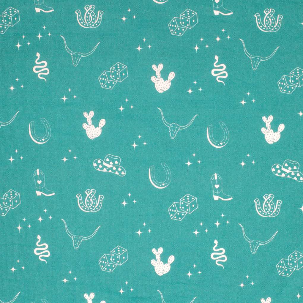 JCA Carlee Turquosie &amp; White Western Print Double Sided Scarf
