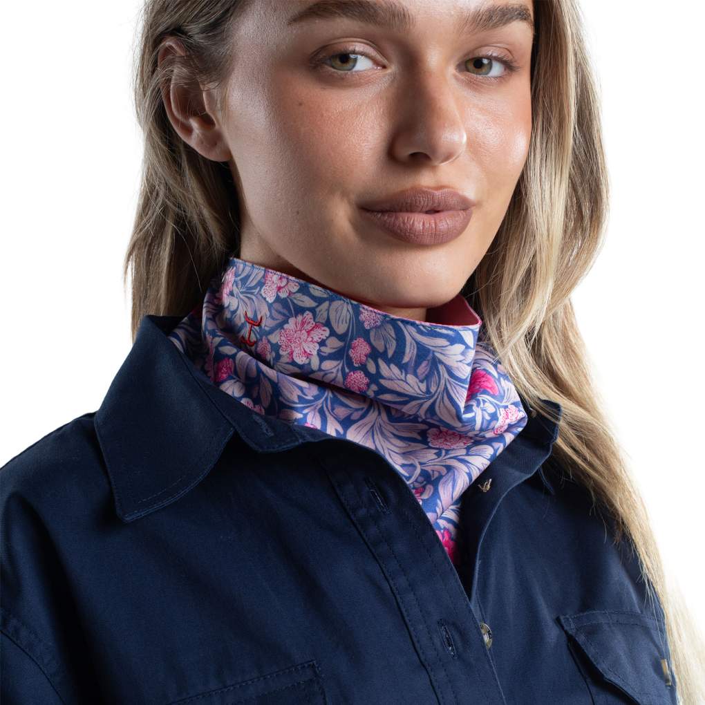 JCA Carlee Deep Ultramarine Blue Chrysanthemum/Rose Double Sided Scarf