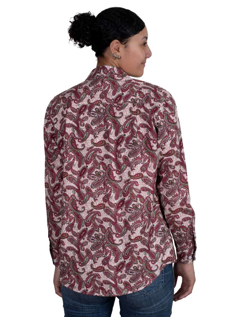 JCA Ladies Georgie Magenta Paisley Half Button Workshirt