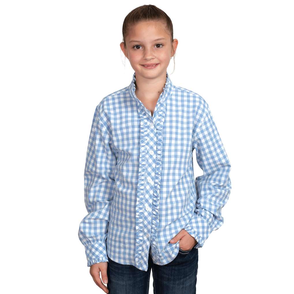 JCA Girls Gracie Frill Cornflower Check Workshirt