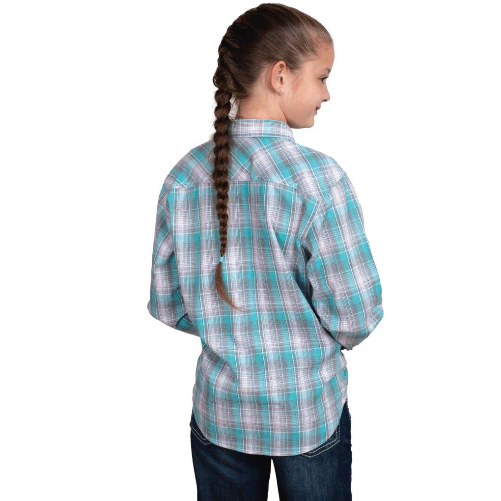 JCA Girls Harper Capri Turquoise & Slate Check Workshirt