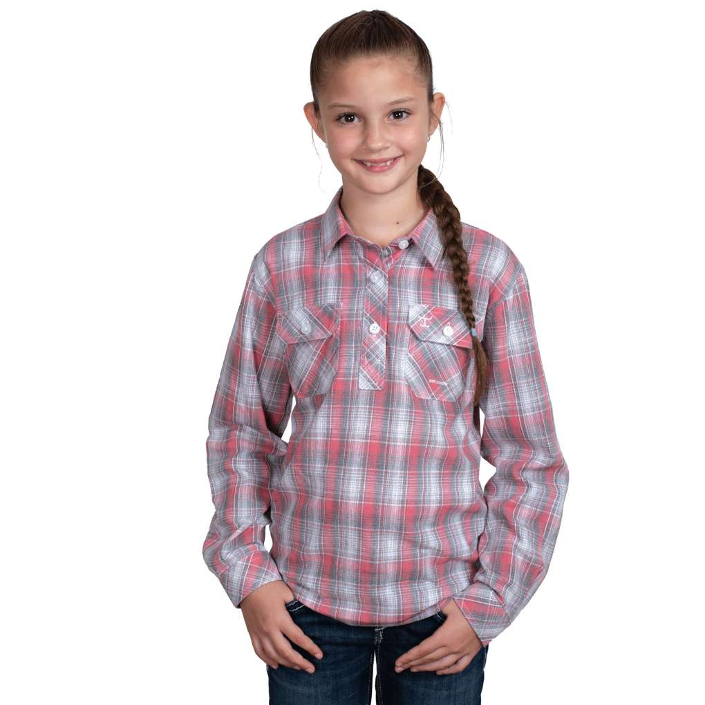 JCA Girls Harper Cherry Blossom & Slate Check Workshirt