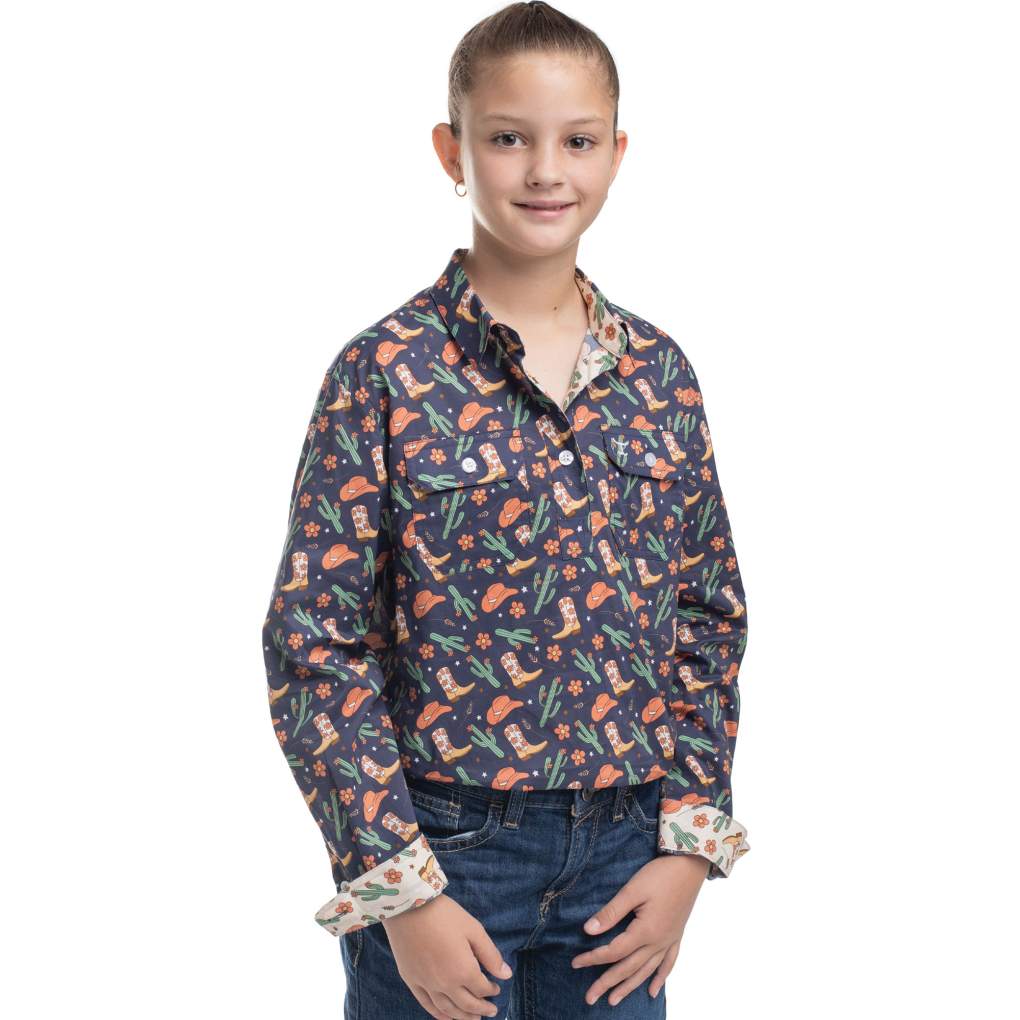 JCA Girls Harper Navy Western Boots Workshirt