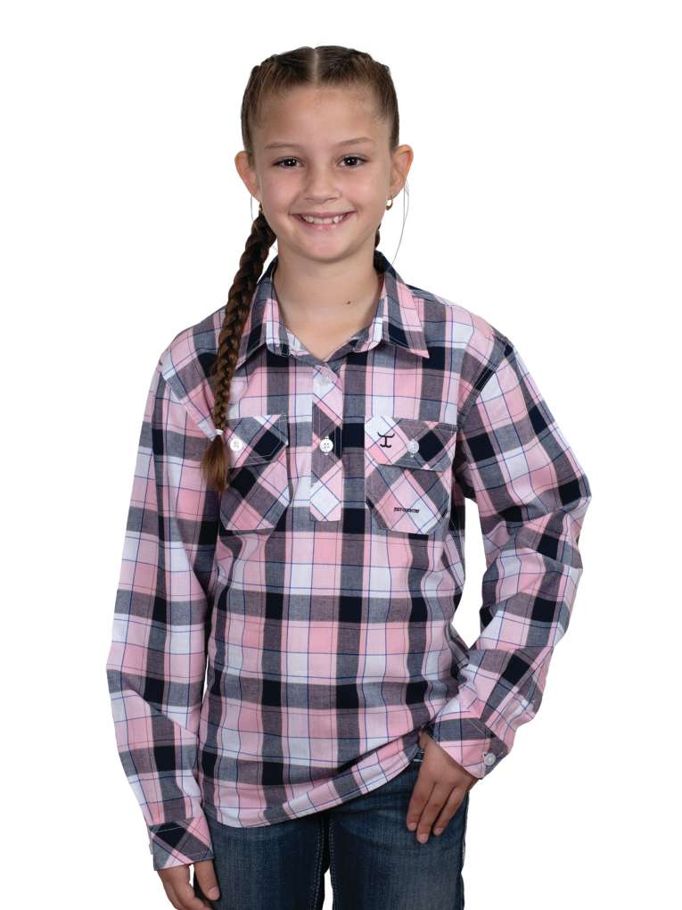 JCA Girls Harper Light Pink Navy Plaid Workshirt