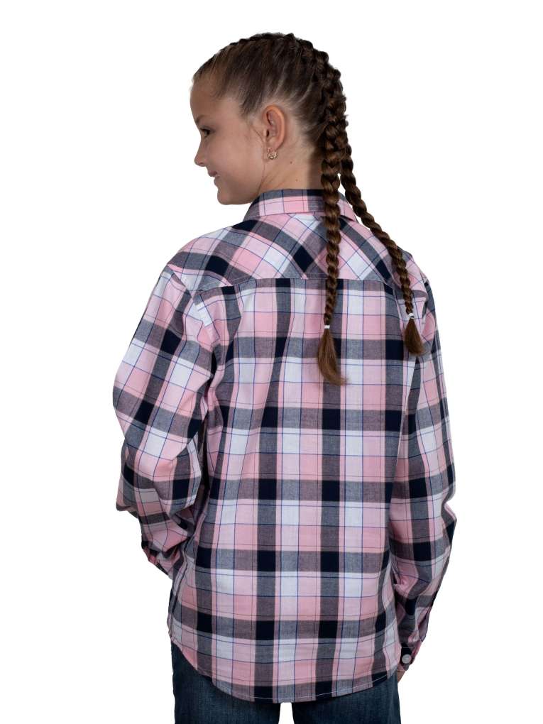 JCA Girls Harper Light Pink Navy Plaid Workshirt