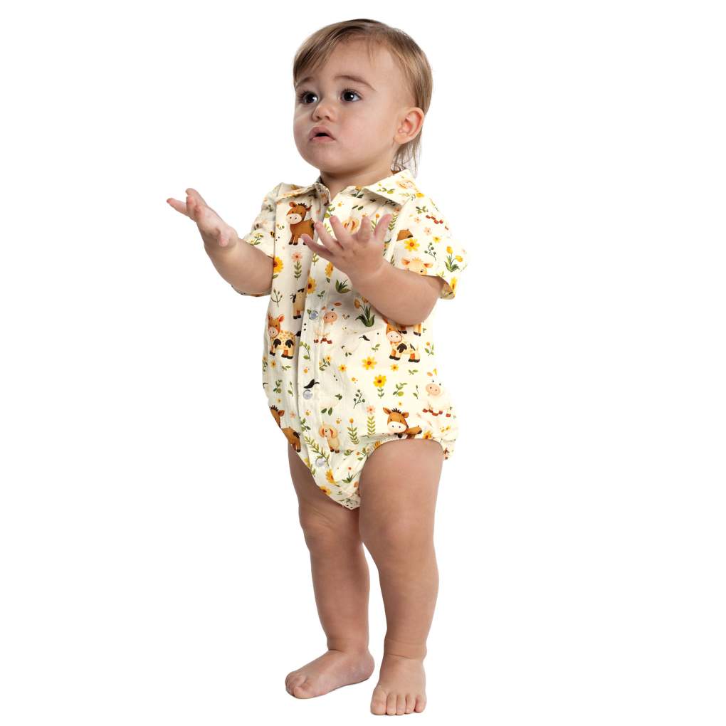 JCA Infant Frankie Cream Animal Nursery S/S Jumpsuit