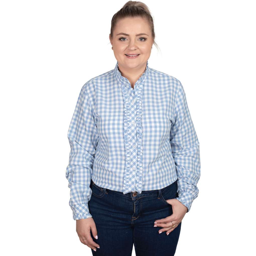 JCA Ladies Abbey Frills Cornflower Blue Check Workshirt