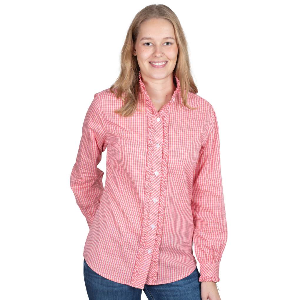 JCA Ladies Abbey Frills Light Pink/Pink Plaid Workshirt