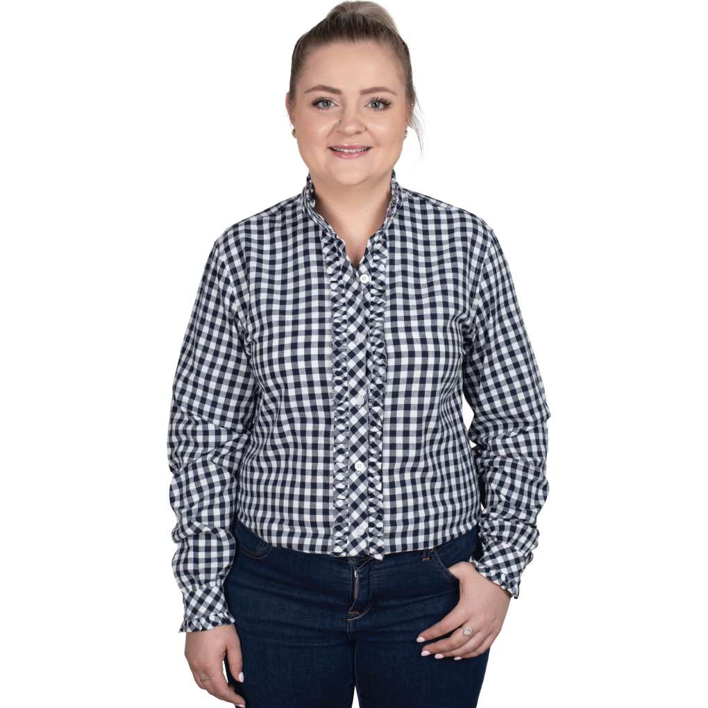 JCA Ladies Abbey Frills Navy Check Workshirt