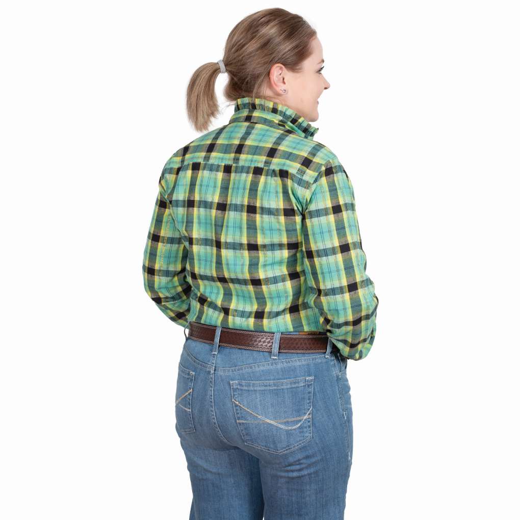 JCA Ladies Abbey Frill Spearmint/Black Lurex Plaid Workshirt