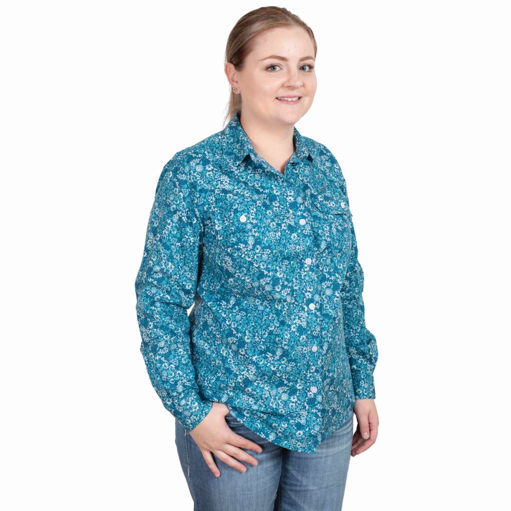 JCA Ladies Abbey Ocean Blue Floral Workshirt