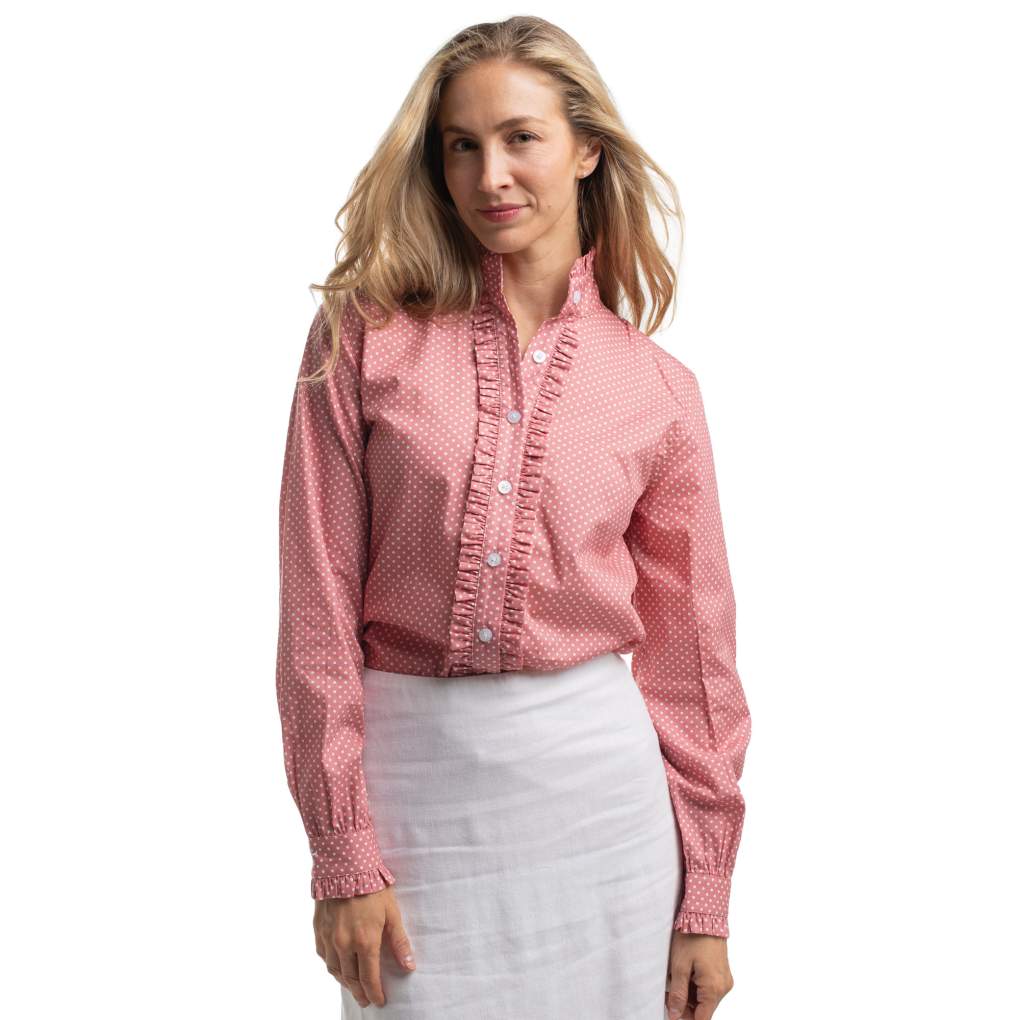 JCA Ladies Abbey Frill Rosewater/White Mini Spots Workshirt