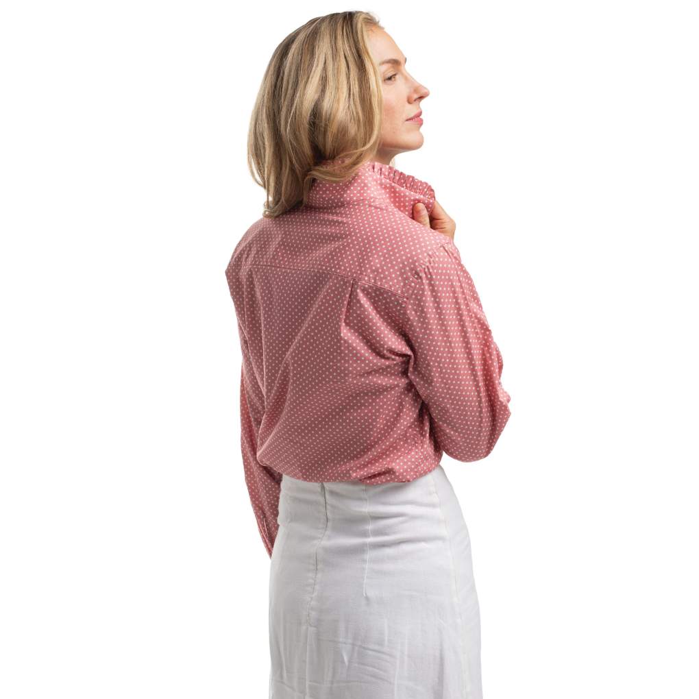 JCA Ladies Abbey Frill Rosewater/White Mini Spots Workshirt