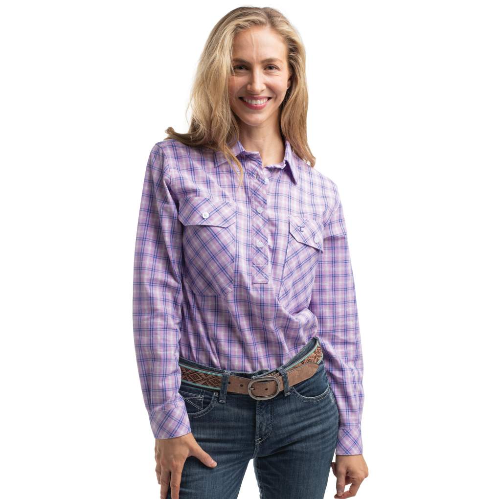 JCA Ladies Georgie Orchid/Royal Blue Check Workshirt