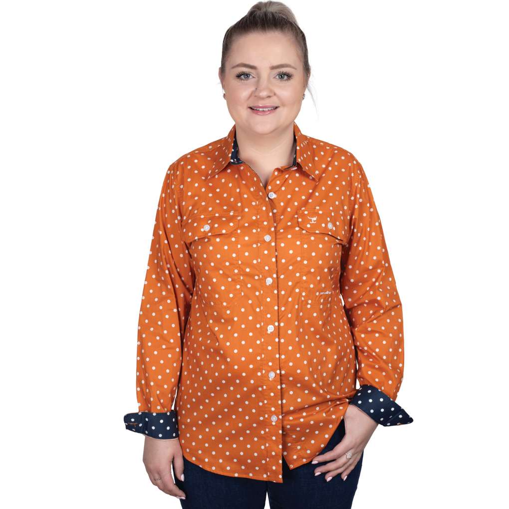 JCA Ladies Abbey Pumpkin Spice Dots/Navy Dots Workshirt