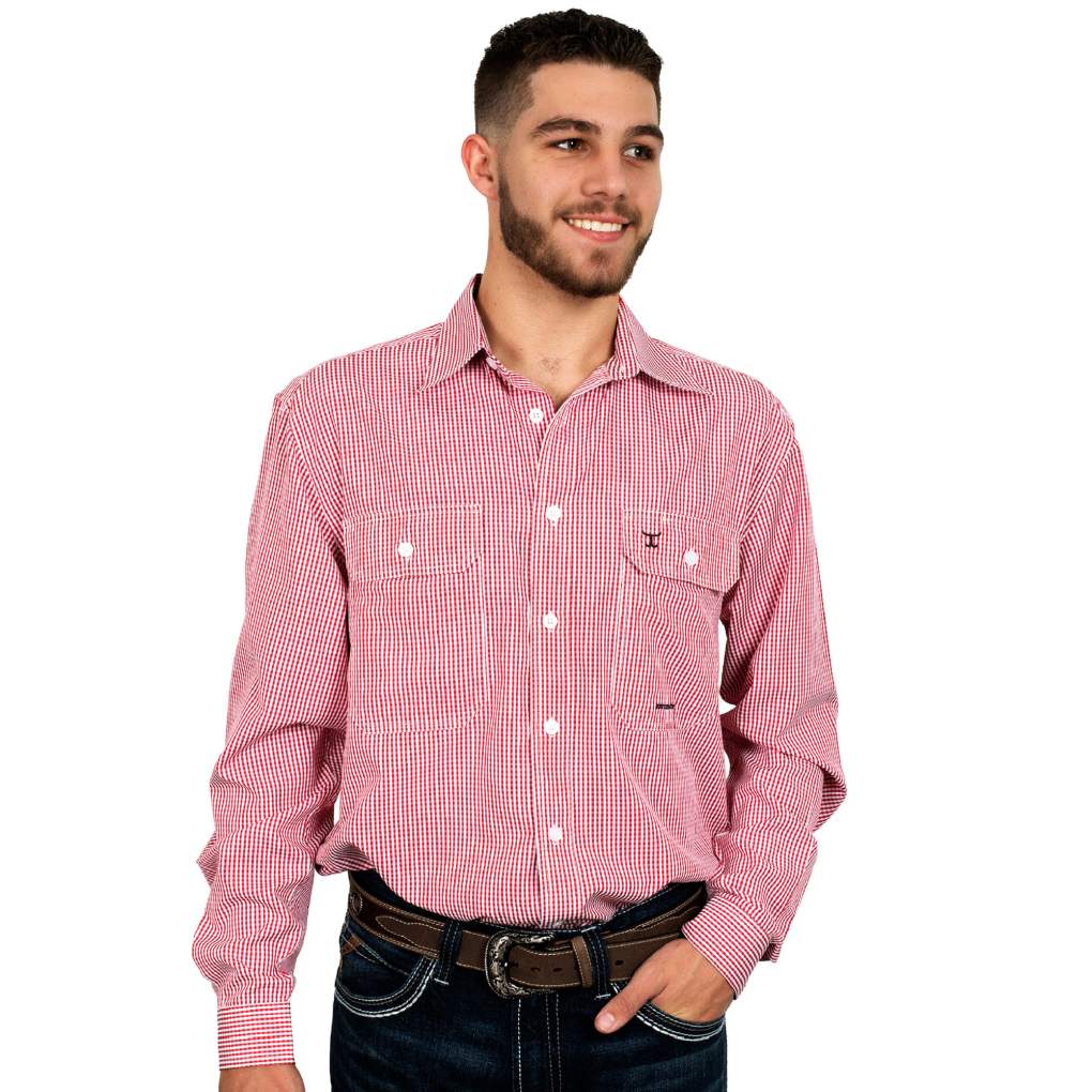 JCA Mens Austin Mini Check Chilli Workshirt