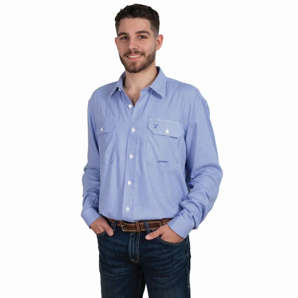 JCA Mens Evan Bamboo Workshirt Blue Houndstooth
