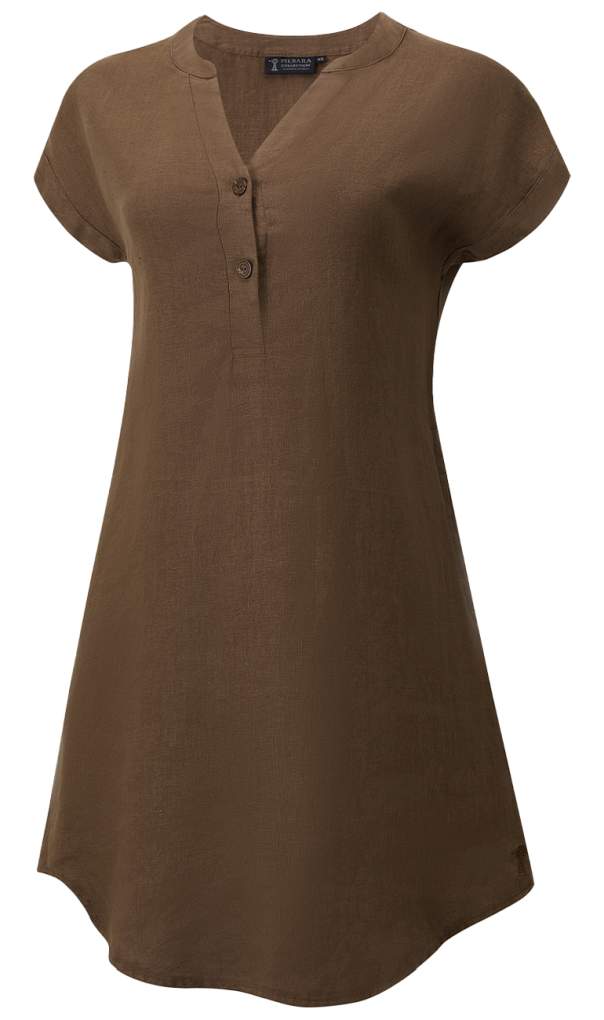 Ritemate Pilbara Ladies Alina Linen Cap Sleeve Dress Cocoa Brown