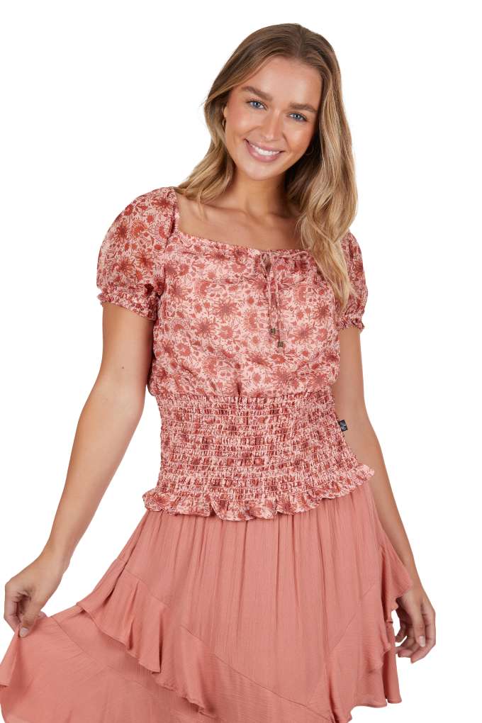 Pure Western Ladies Montana Shirred Blouse