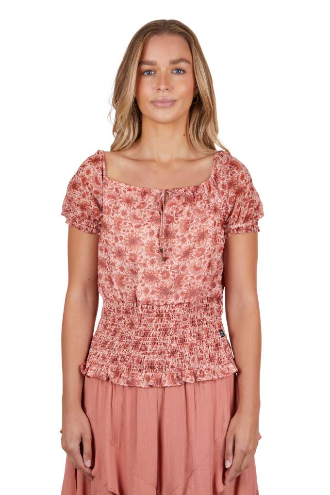 Pure Western Ladies Montana Shirred Blouse