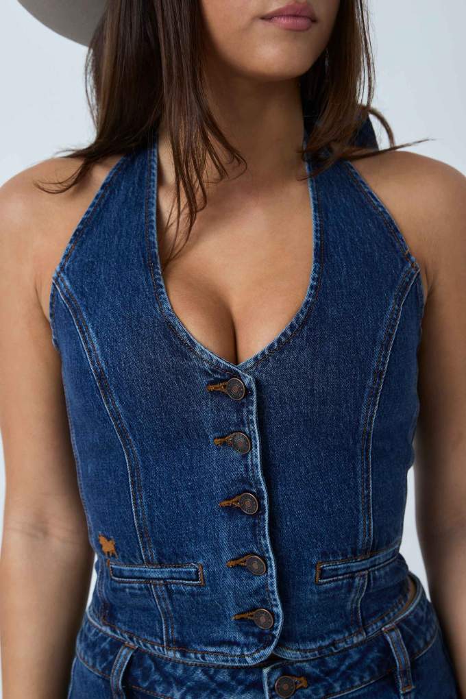 Ringers Western Ladies Annabelle Halter Vest Denim Blue