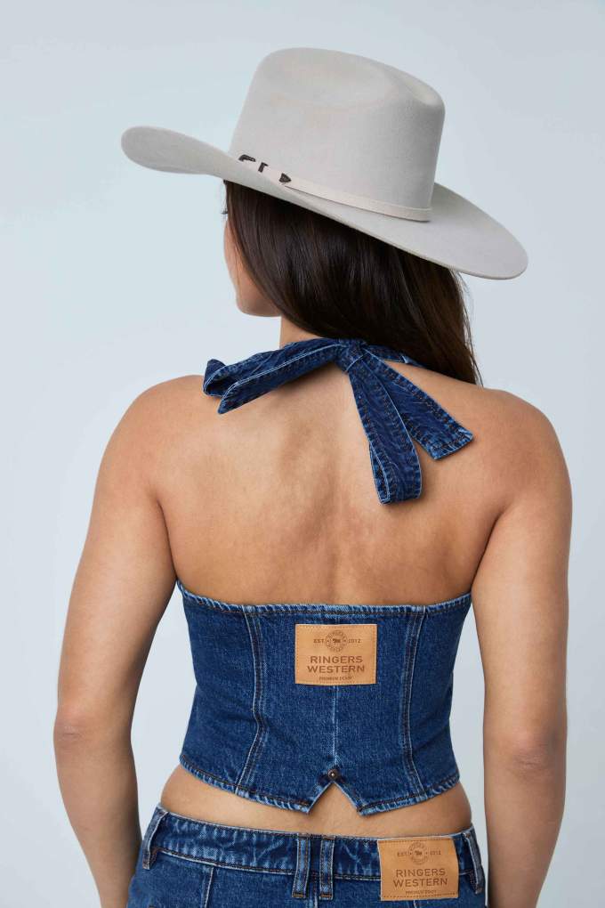 Ringers Western Ladies Annabelle Halter Vest Denim Blue