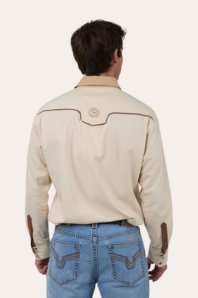 Ringers Western Mens Calvin Western Shirt Beige/Dark Sand