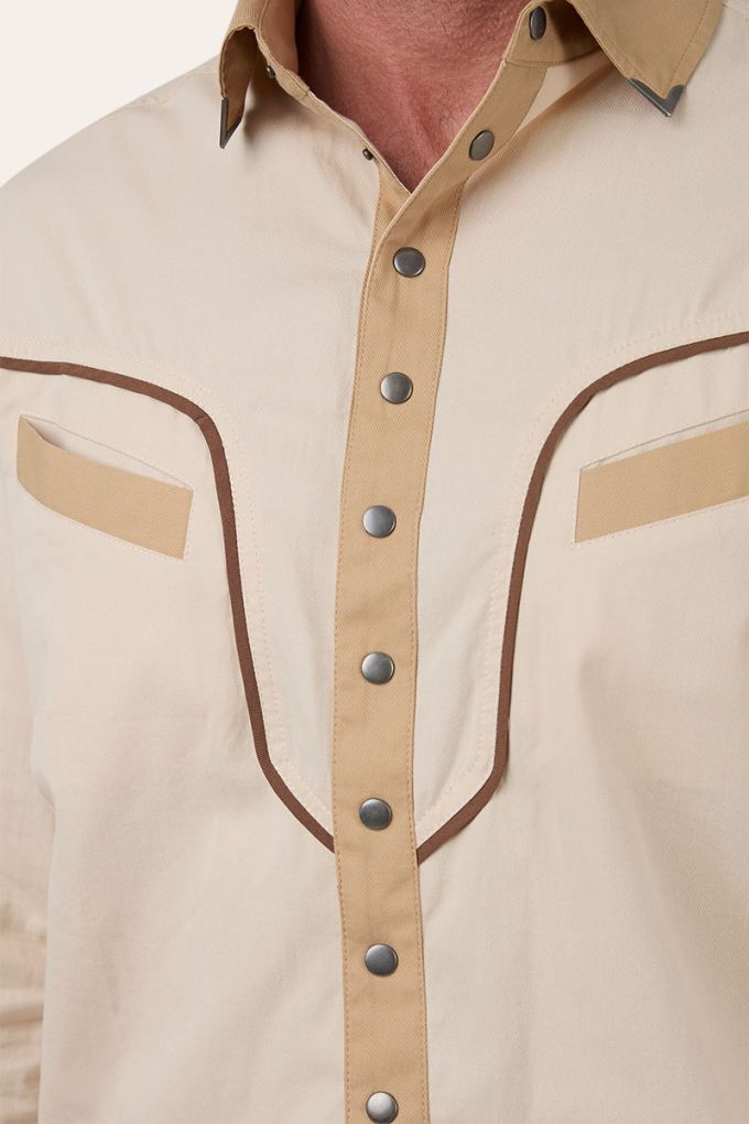Ringers Western Mens Calvin Western Shirt Beige/Dark Sand