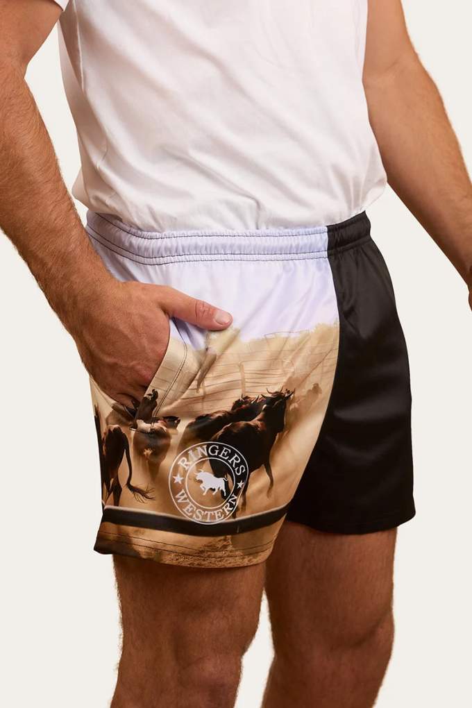Ringers Western Mens Footy Shorts Yarding Up